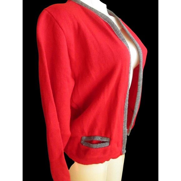 Medium Vintage Women's Cardigan Sweater 60s Grannycore Blood Red/Gray Minnesota - Picture 5 of 7